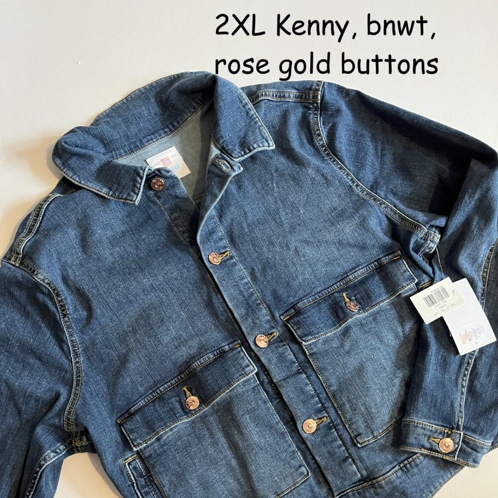 2XL Lularoe Kenny unisex jean jacket, blue with rose gold buttons